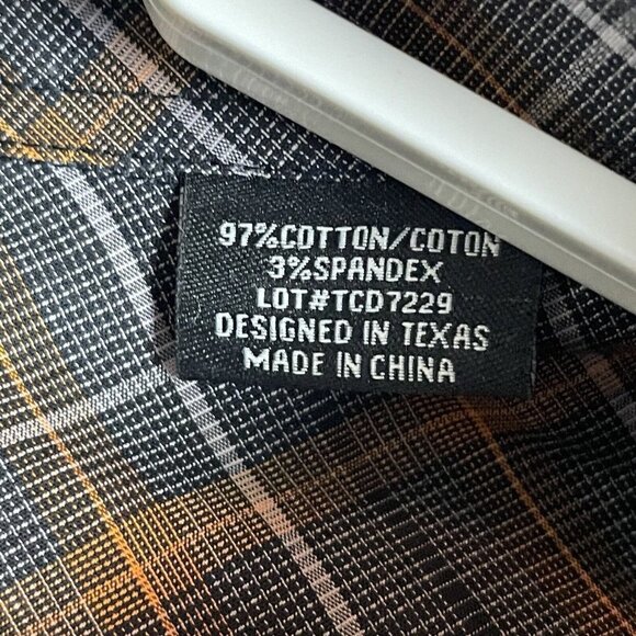 Panhandle Tuf Cooper Performance Men's Size L Plaid Black Orange Button Up Long - Picture 6 of 8